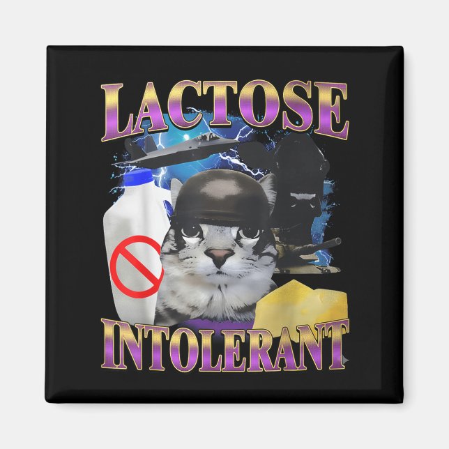 Funny Saying Lactose Intolerant Silly Cat Meme Cat Magnet (Front)