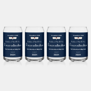 Funny Saying Navy Blue Modern Graduation Party Can Glass