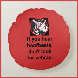 Funny Saying Red and Black Zebra Round Cushion