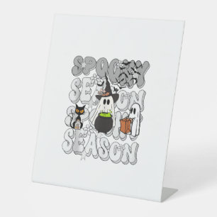 Funny Saying Spooky Season Halloween Cat Ghost Wom Pedestal Sign