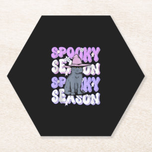 Funny Saying Spooky Season Halloween Cat Lover Wom Paper Coaster