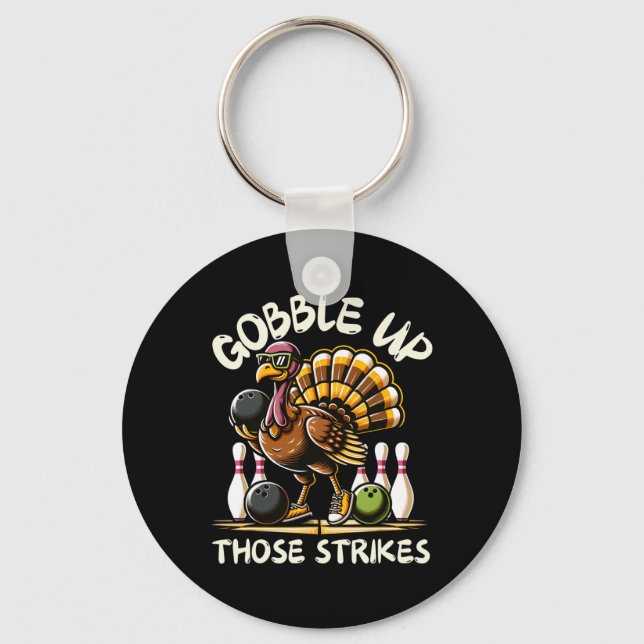 Funny Saying Turkey Playing Bowling Thanksgiving H Key Ring (Front)