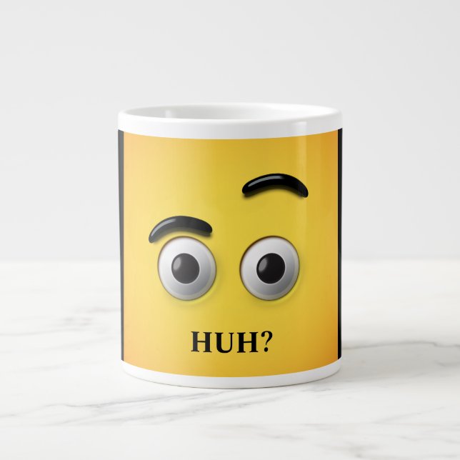 Funny Sayings Huh Confused Face Yellow & Black Large Coffee Mug (Front)