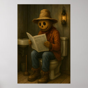 Funny Scarecrow Bathroom Print, Toilet Humor Fall Poster
