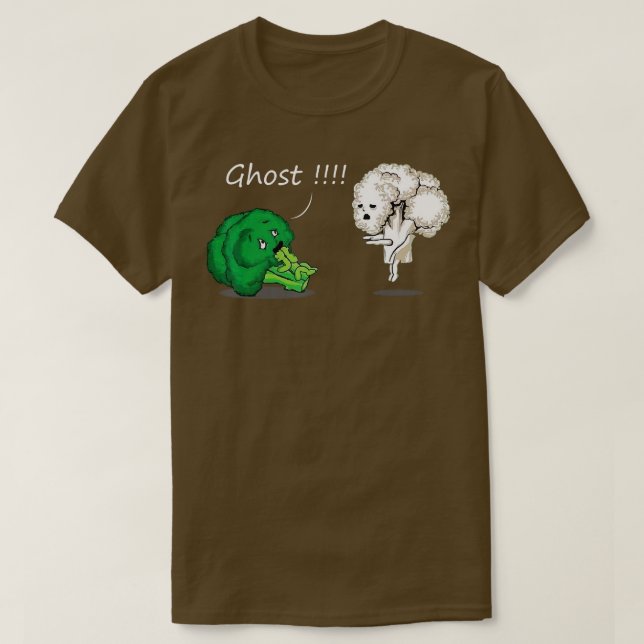 Funny Scared Broccoli by Ghost Cauliflower Funny V T-Shirt (Design Front)