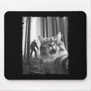 Funny Scared Cat Selfie With Bigfoot Gift Idea Men Mouse Pad