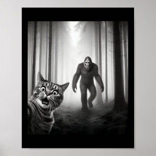 Funny Scared Cat Selfie With Sasquatch Bigfoot Lov Poster