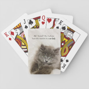 Funny Scared Kitten Face Cat Meme Playing Cards