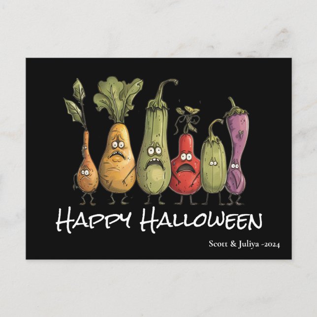 Funny scared veggie black Halloween Postcard (Front)