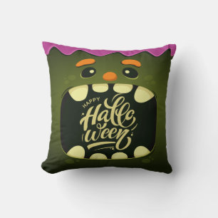 Funny Scary Green Monster Face Halloween Cushion