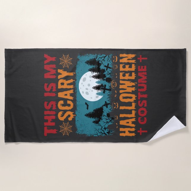 Funny Scary Halloween Costume Graveyard Moon Graph Beach Towel (Front)
