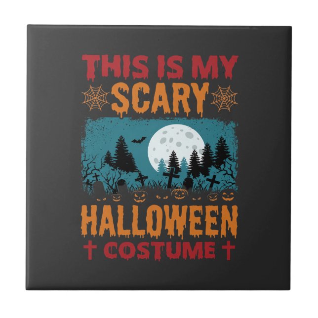 Funny Scary Halloween Costume Graveyard Moon Graph Tile (Front)