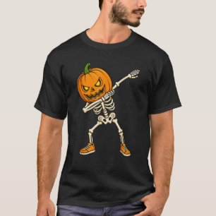 Funny Scary Halloween Dabbing Skeleton Pumpkin Hea T-Shirt