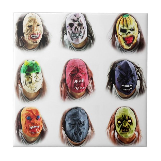 Funny Scary Masks Tile (Front)