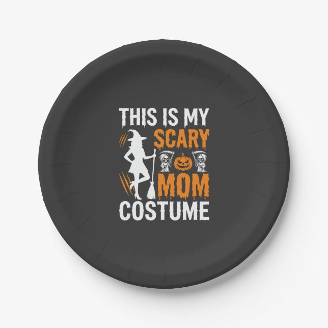 Funny Scary Mum Costume Halloween Witch Paper Plate (Front)