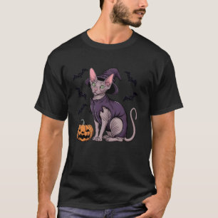 Funny Scary Pumpkin Bat Witch Sphynx Cat Halloween T-Shirt