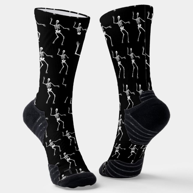 Funny Scary Skeleton Pattern Happy Halloween Socks (Angled)