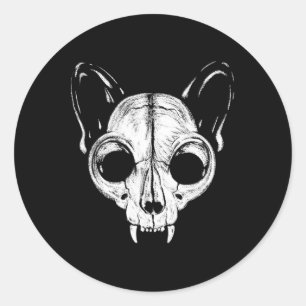 Funny Scary Spooky Cat Feline Skull Skeleton Hallo Classic Round Sticker