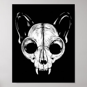 Funny Scary Spooky Cat Feline Skull Skeleton Hallo Poster