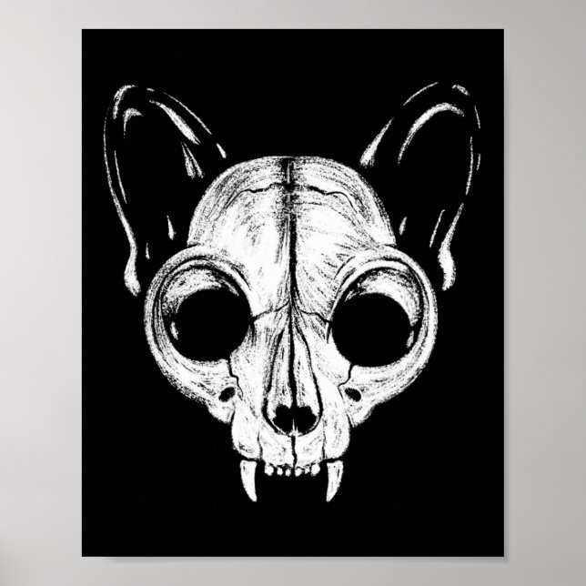Funny Scary Spooky Cat Feline Skull Skeleton Hallo Poster (Front)