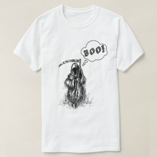 Funny Scary Spooky Grim Reaper with Synthe Boo T-Shirt