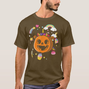 Funny Scary Unicorn PumpkinCandyHalloween Party T-Shirt