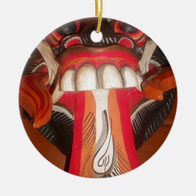 Funny Scary Weird Tongue Halloween Mask Ceramic Tree Decoration (Front)