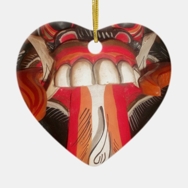 Funny Scary Weird Tongue Halloween Mask Ceramic Tree Decoration (Front)