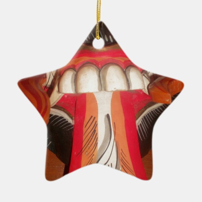 Funny Scary Weird Tongue Halloween Mask Ceramic Tree Decoration (Front)