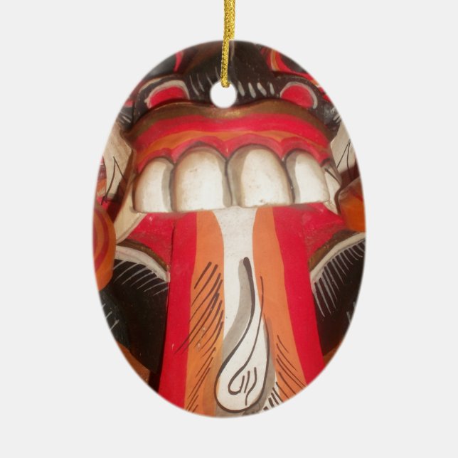 Funny Scary Weird Tongue Halloween Mask Ceramic Tree Decoration (Front)