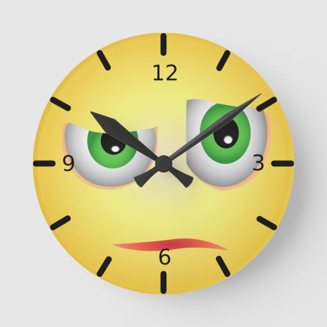 Funny Sceptic Emoji Face Round Clock (Front)