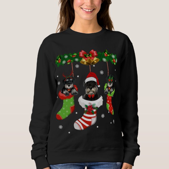 Funny Schnauzer Christmas Tree Socks Dog Lover Xma Sweatshirt (Front)