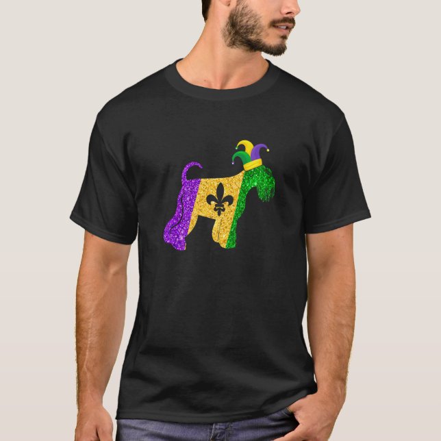 Funny Schnauzer Dog Lover Cute Mardi Gras Carnival T-Shirt (Front)