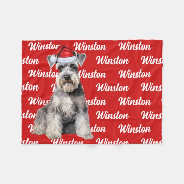Funny Schnauzer Dog Name Patterned Christmas Fleece Blanket (Front (Horizontal))