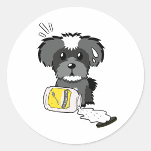 Funny schnauzer dog spilled mayonnaise classic round sticker