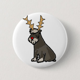 Funny Schnauzer with Reindeer Antlers Christmas 6 Cm Round Badge