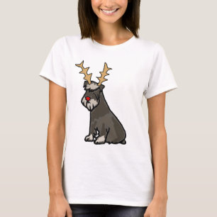 Funny Schnauzer with Reindeer Antlers Christmas T-Shirt