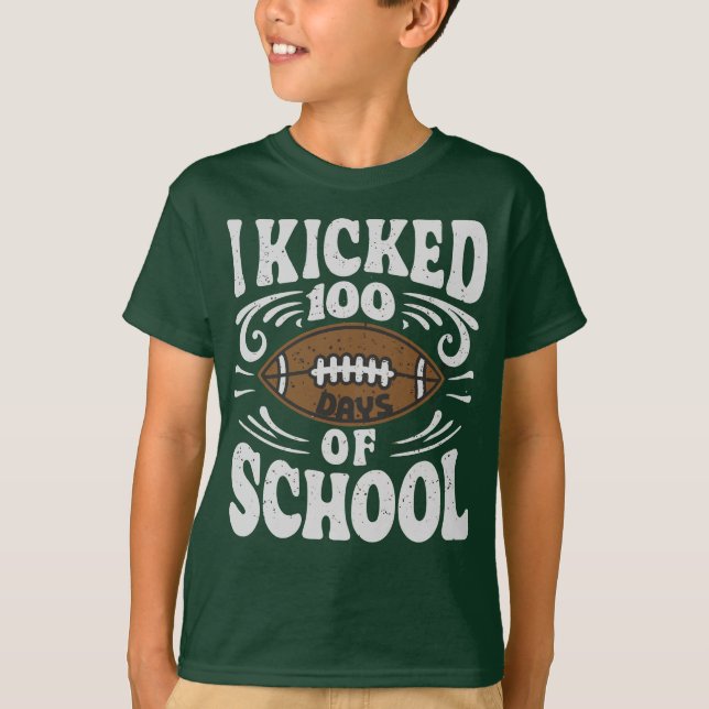 Funny School 100th Day Boys Kids Football Joke T-Shirt (Front)