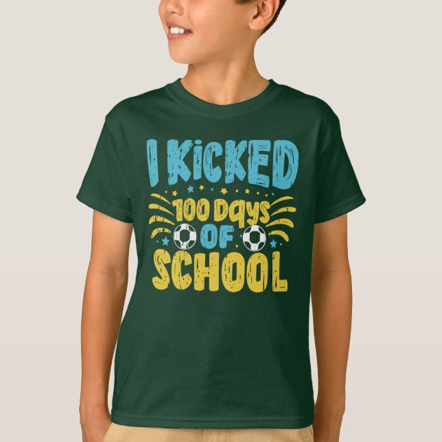 Funny School 100th Day Boys Kids Football Joke T-Shirt (Front)