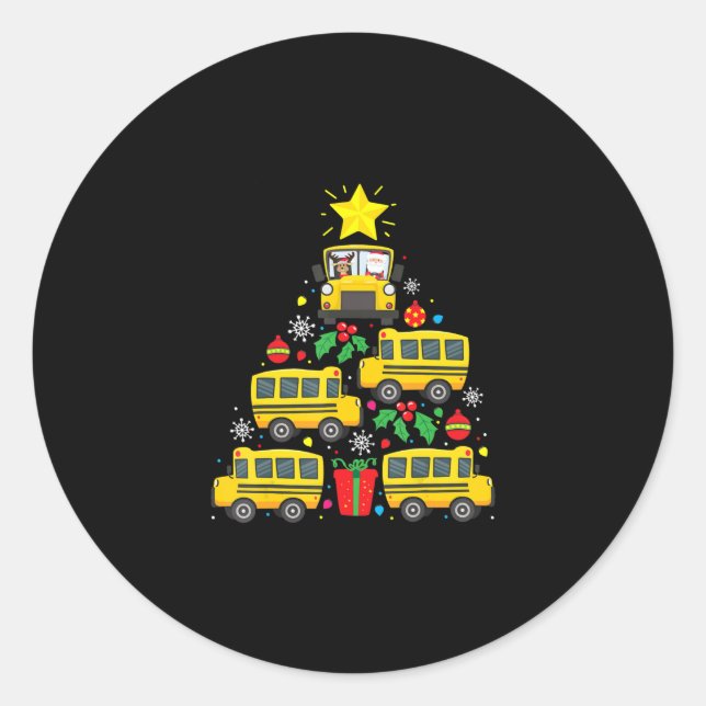 funny school bus driver christmas tree  ornament classic round sticker (Front)