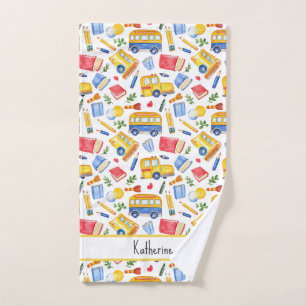 Funny School Bus Go Back To School Name Pattern Hand Towel