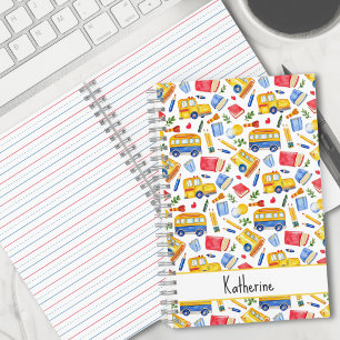 Funny School Bus Go Back To School Name Pattern Notebook