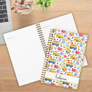 Funny School Bus Go Back To School Name Pattern Planner