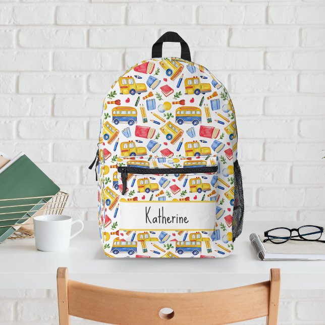 Funny School Bus Go Back To School Name Pattern Printed Backpack (Creator Uploaded)