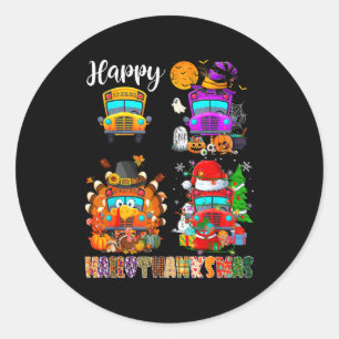 Funny School Bus Witch Turkey Santa Happy Hallotha Classic Round Sticker