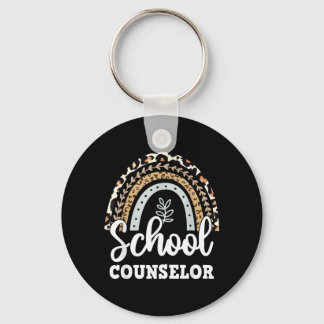 Funny School Counsellor Rainbow Leopard Print Back Key Ring