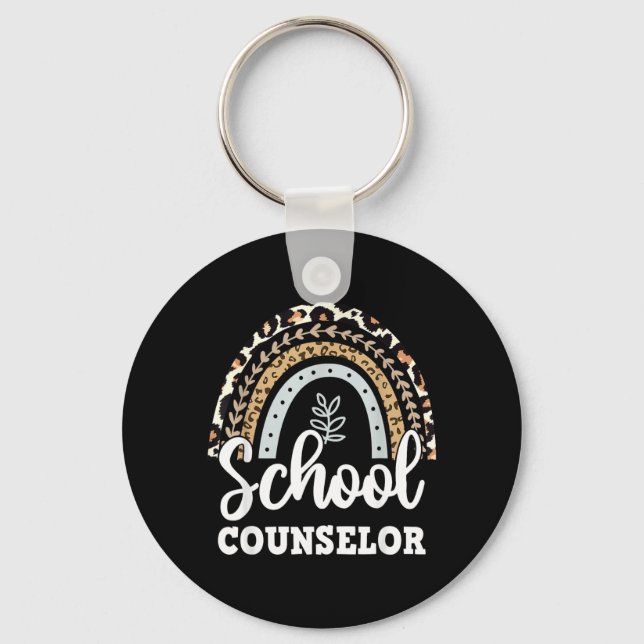 Funny School Counsellor Rainbow Leopard Print Back Key Ring (Front)