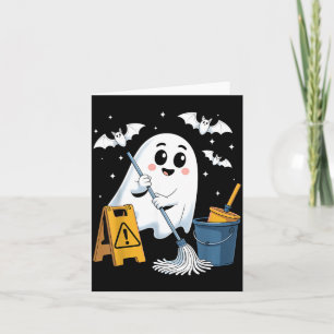 Funny School Custodian Janitor Ghost Halloween Card