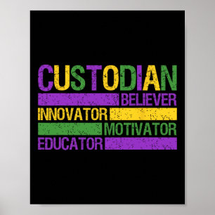 Funny School Custodian Mardi Gras Festival Party M Poster
