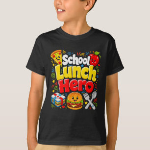 Funny School Lunch Hero Cafeteria Worker Kids Food T-Shirt